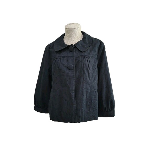 ALK Women's Large Style & Co Black Two Button Eyelet Blouse‎ Jacket Blazer Coat - Picture 1 of 9